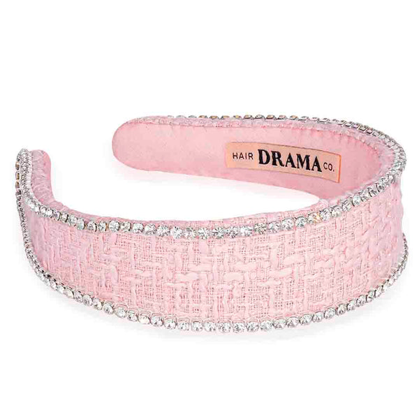 Light Pink Tweed Crystal Flat Hair Band