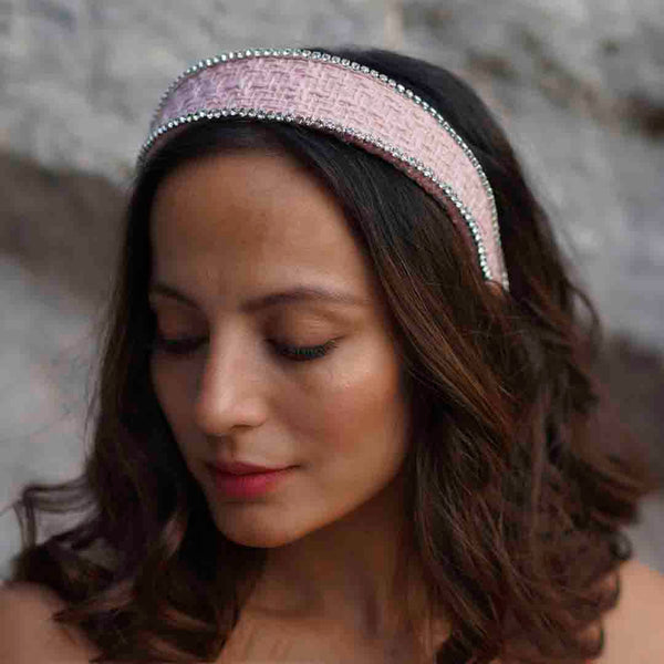 Light Pink Tweed Crystal Flat Hair Band