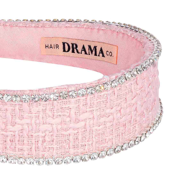 Light Pink Tweed Crystal Flat Hair Band
