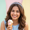 Houndstooth Puff Hair Band - Blue & Biege