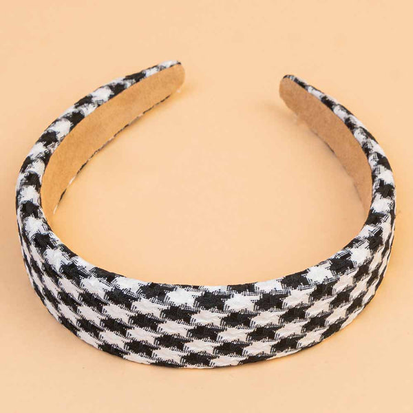 Houndstooth Puff Hair Band - Black & White