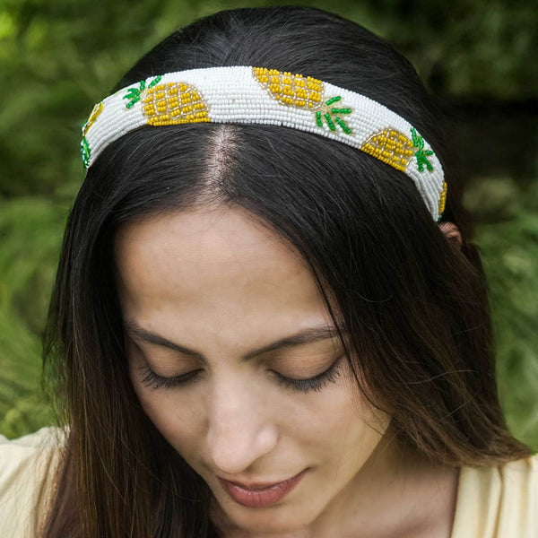 Pineapple Embroidered Hairband - Yellow