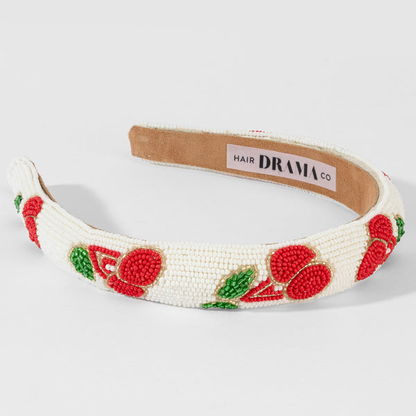 Cherry Embroidered Hairband - Red