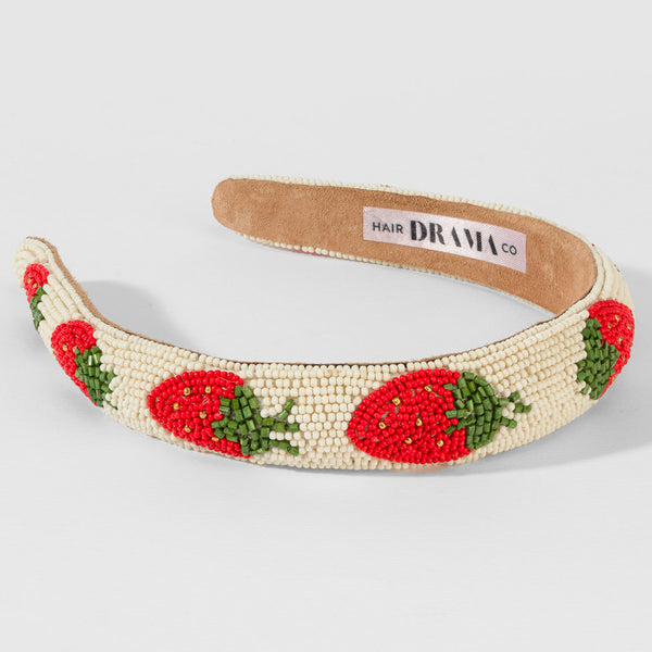 Strawberry Embroidered Hairband - Red