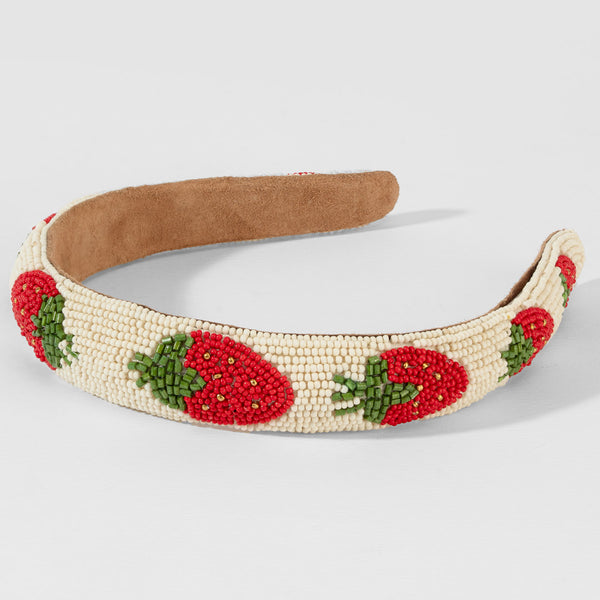 Strawberry Embroidered Hairband - Red