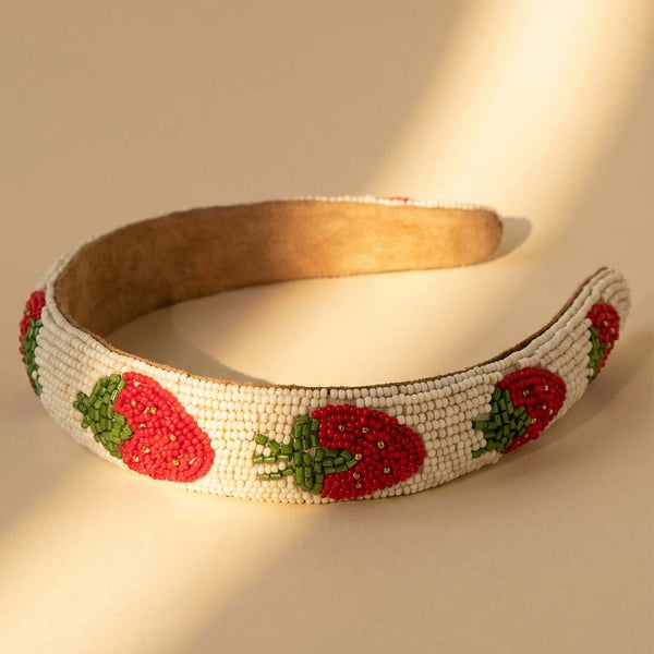 Strawberry Embroidered Hairband - Red
