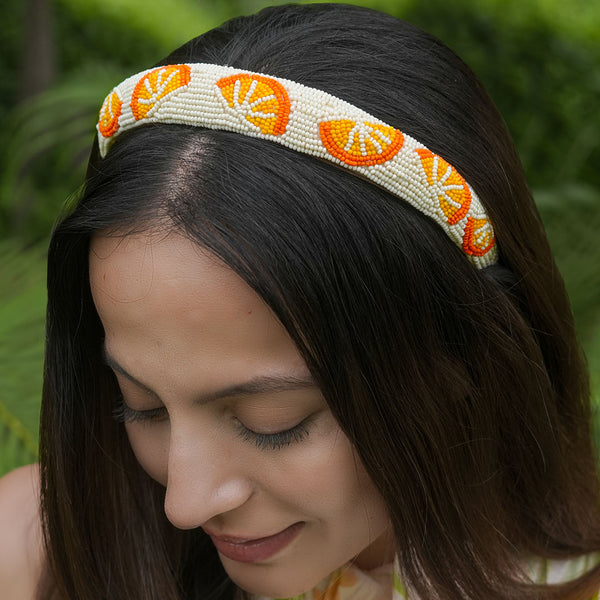 Orange Embroidered Hairband - Orange & Yellow