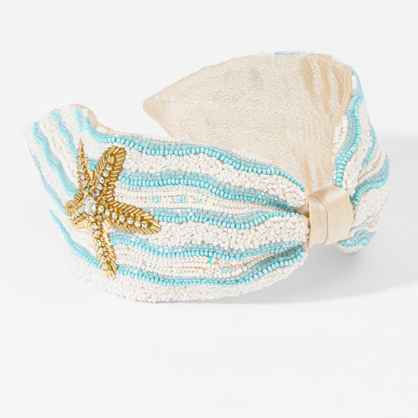 Ocean-inspired headband with hand-beaded starfish and shimmer crystals - resort wear accessory