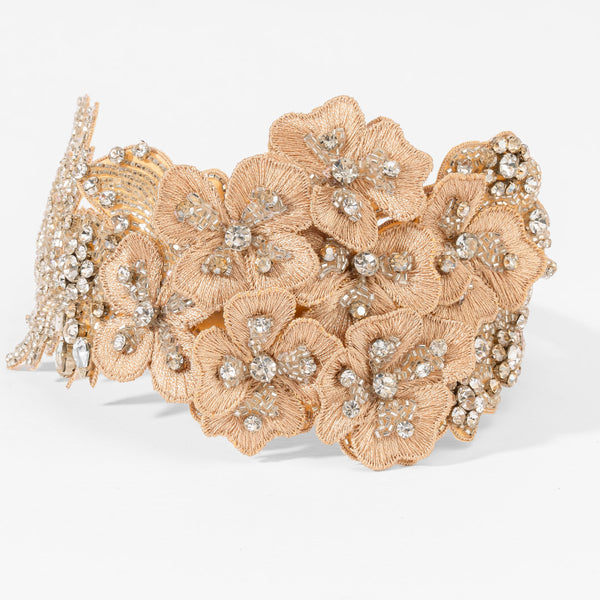 Embroidered headband with hand-beaded rhinestones and danna work - bridal luxury accessory
