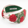 Rose embroidered headband - hand-beaded florals on structured satin base