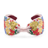 Knotted embroidered floral headband with multicolor beaded flowers