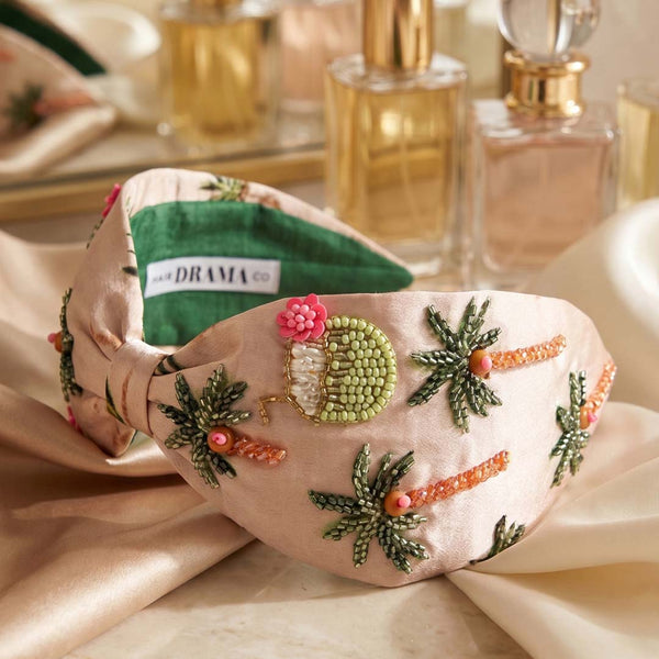 Designer embroidered headband with tropical beading and sequin details 