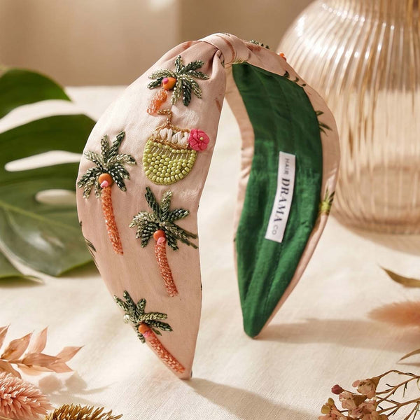 Designer embroidered headband with tropical beading and sequin details 