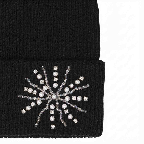 Black Beanie with Pearls & Crystals