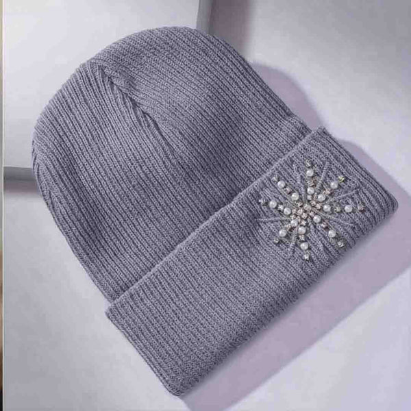 Grey Beanie with Pearls & Crystals