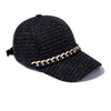 Black Tweed Baseball Cap with Gold Chain