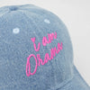 "I Am Drama" Embroidered Denim Baseball Cap - Light Blue