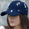 Embellished Denim Baseball Cap - Dark Blue