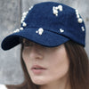 Embellished Denim Baseball Cap - Dark Blue