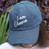 "I Am Drama" Embroidered Denim Baseball Cap - Dark Blue