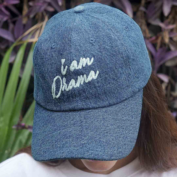 "I Am Drama" Embroidered Denim Baseball Cap - Dark Blue