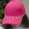 "Babe" Charm Tweed Baseball Cap - Hot Pink