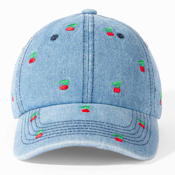 Cherry Embroidered Denim Baseball Cap