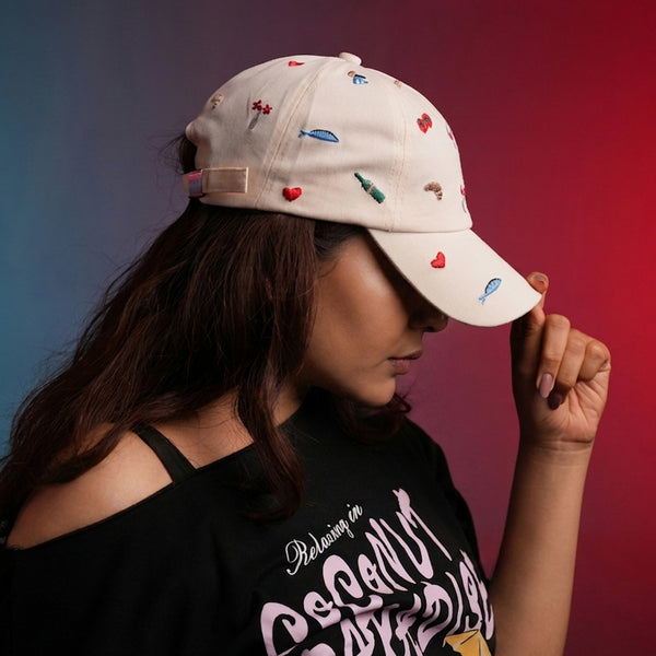 Bonbon Embroidered Baseball Cap - White