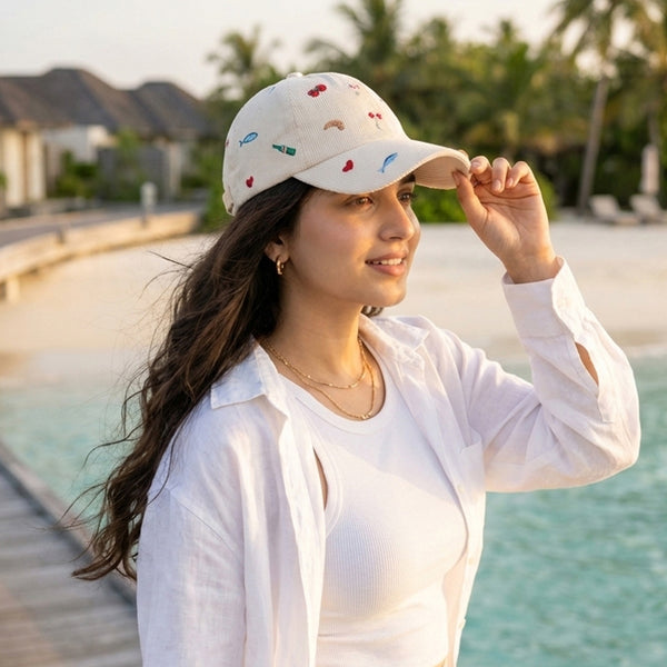 Bonbon Embroidered Baseball Cap - White