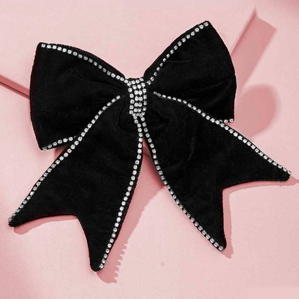 Dazzling Noir Velvet Hair Bow Barrette Clip - Black