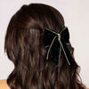 Dazzling Noir Velvet Hair Bow Barrette Clip - Black