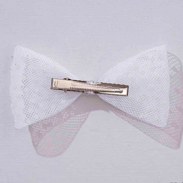 Pearl Mesh Hair Bow Alligator Clip - White