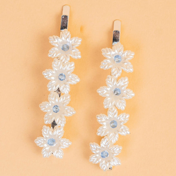 Snowflake Hair Pins - Set of 2 - White & Blue