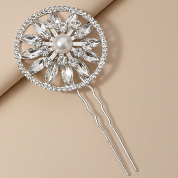 Floral Crystal Juda Pin - Silver