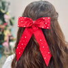 Embellished Pearl Hair Bow Alligator Clip - Red