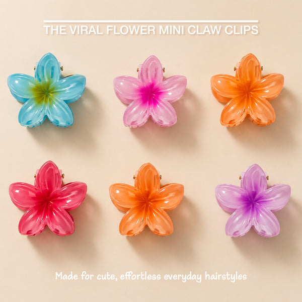 Flower Hair Claw Clips with Free Pouch - Set of 6 - Multi