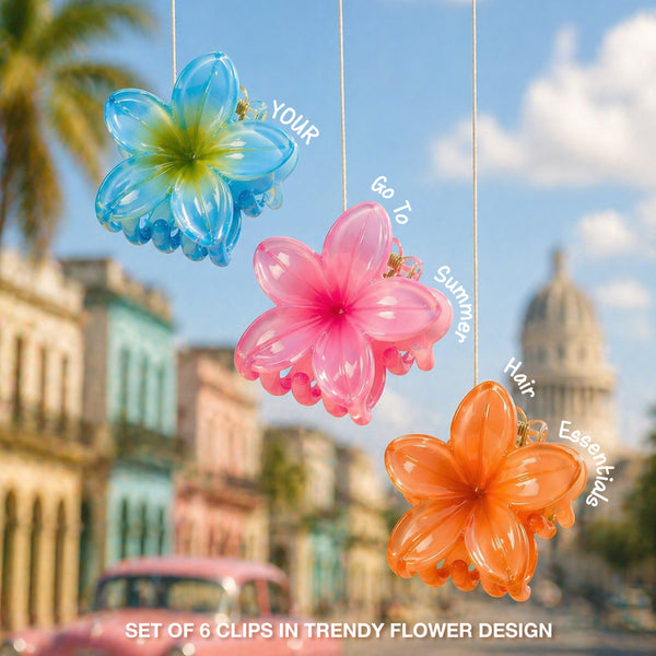 Flower Hair Claw Clips with Free Pouch - Set of 6 - Multi