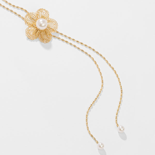 Gold Plated Flower Hair Braid with Pearls