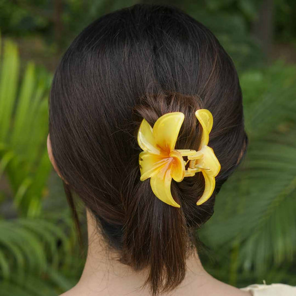 Flower Hair Claw Clips with Free Pouch - Set of 3 - Yellow