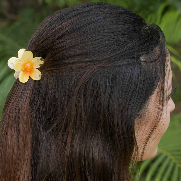 Flower Hair Claw Clips with Free Pouch - Set of 3 - Yellow