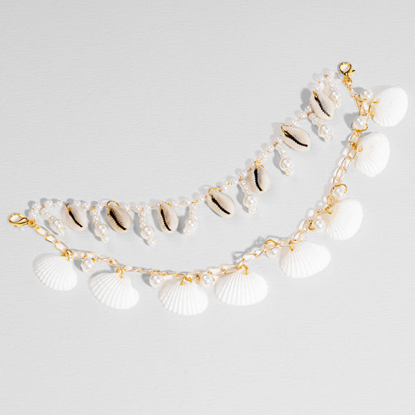 Shell & Pearl Hair Chain - White
