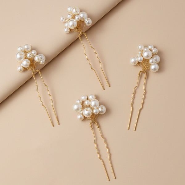 Set of 4 Pearls U Pins - White