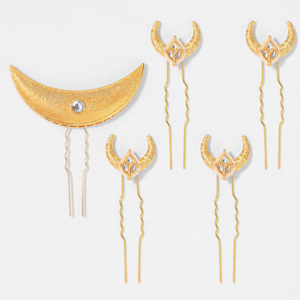 Chaand Mahal Gold Hair Pins - Set of 5 - White