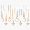 8-piece celestial hair pin set with tiny stars moons styling a romantic wedding guest hairstyle