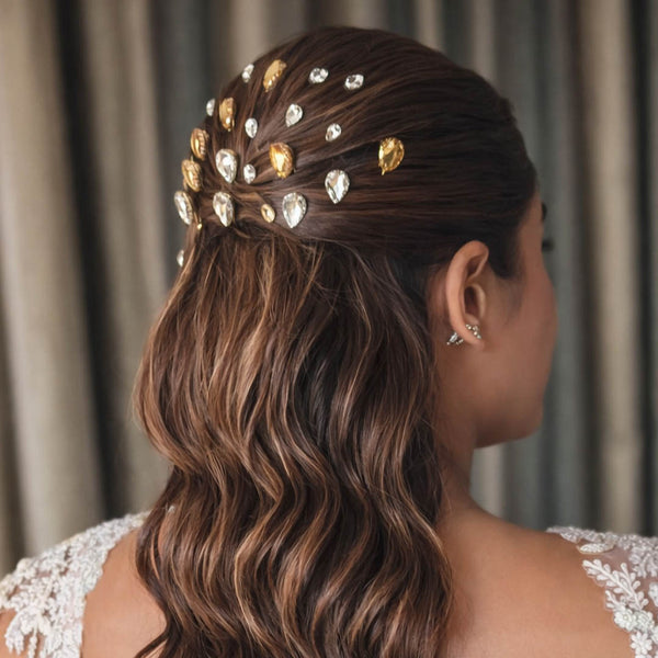 Crystal Pins - Set of 12 - Yellow &Silver