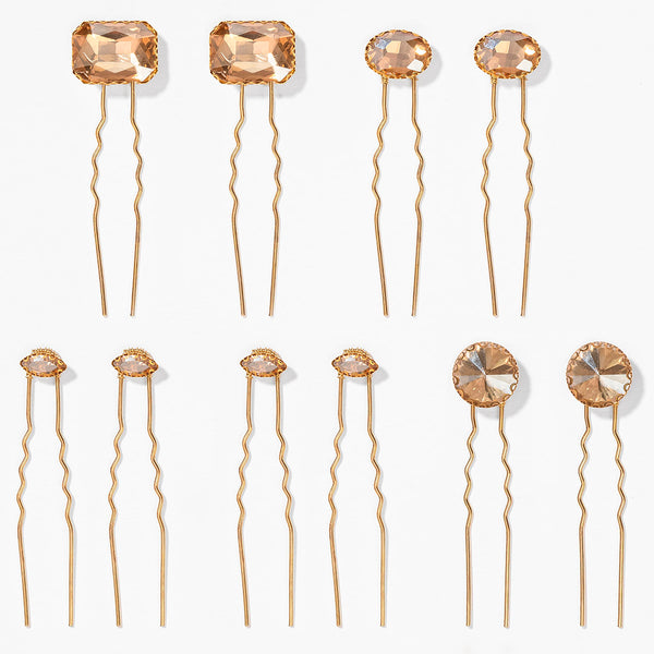 Crystal Pins - Set of 10 - Gold