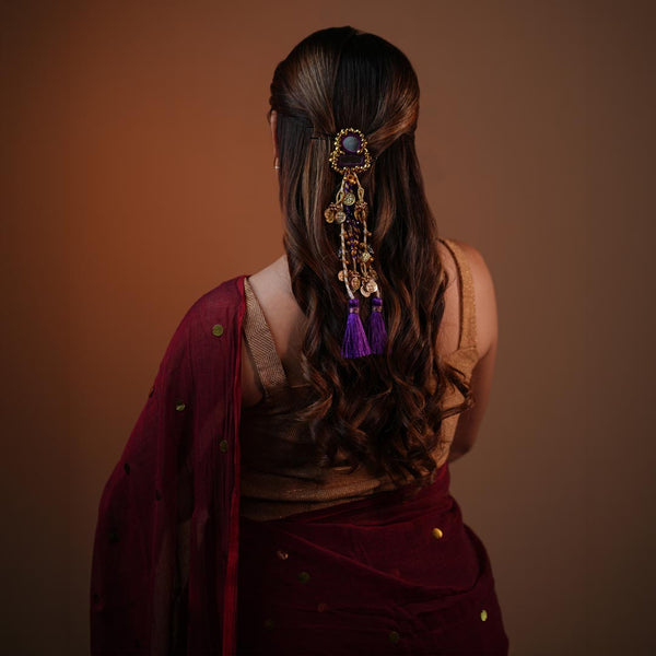Coin & Mirror Hair Tassels with U Pin - Purple