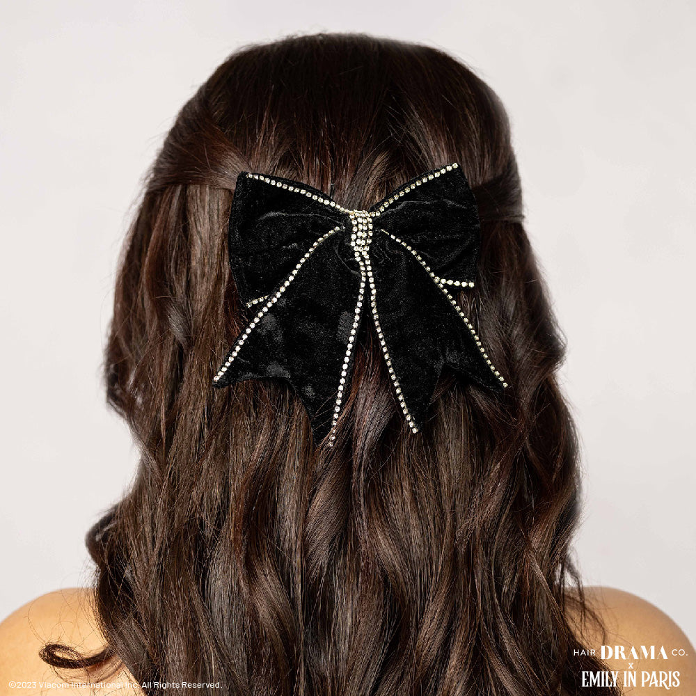 HDC x Emily in Paris Dazzling Noir Velvet Hair Bow Barrette Clip