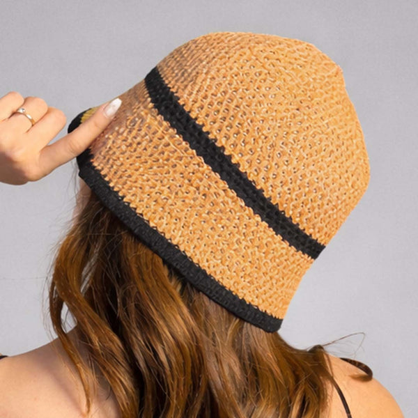 Crochet Bucket Hat - Tan & Black