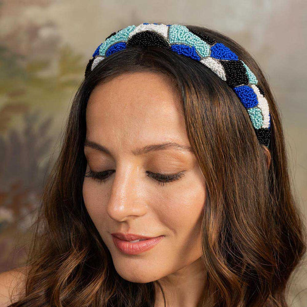 Embellished Evil Eye Puff Hair Band - Blue